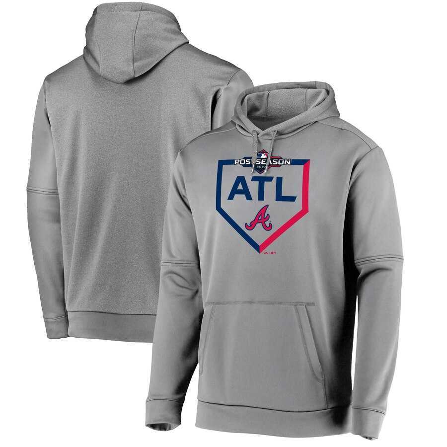 Men's Atlanta Braves Majestic 2019 Postseason Dugout Authentic Pullover Hoodie Gray,We sell and wholesale Men's Atlanta Braves Majestic 2019 Postseason Dugout Authentic Pullover Hoodie Gray on line form chian!